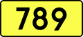 English: Sign of DW 789 with oficial font Drogowskaz and adequate dimensions.