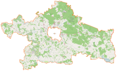 Mapa konturowa powiatu białostockiego, blisko centrum u góry znajduje się punkt z opisem „Cerkiew parafialna”