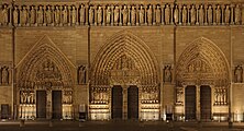 Lower part of the front façade of the Notre-Dame Cathedral, Paris