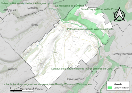 Carte des ZNIEFF de type 1 sur la commune.