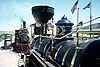 The replica locomotives at the Golden Spike monument site