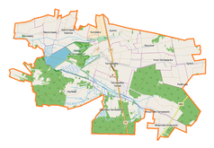 Mapa konturowa gminy Tarnawatka, w centrum znajduje się punkt z opisem „Radiowo-Telewizyjne Centrum Nadawcze Tarnawatka”