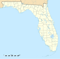 Mapa konturowa Florydy, po prawej znajduje się punkt z opisem „Cocoa Beach”