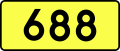 Sign of DW 688 with oficial font Drogowskaz and adequate dimensions.