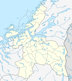 Mapa konturowa Sør-Trøndelagu, w centrum znajduje się punkt z opisem „Lerkendal Stadion”