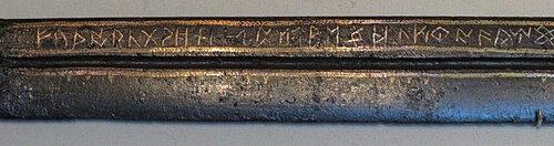 Detail of runic inscription on an iron seax