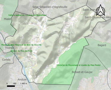 Carte de la ZNIEFF de type 1 sur la commune.