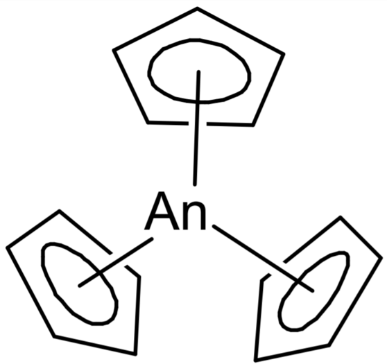 The general structure of tris(cyclopentadiene)actinide complexes