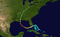 Track of center of storm