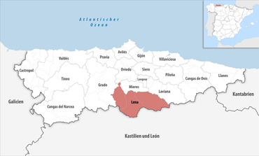 Die Lage des Gerichtsbezirk Laviana in der Provinz Asturien