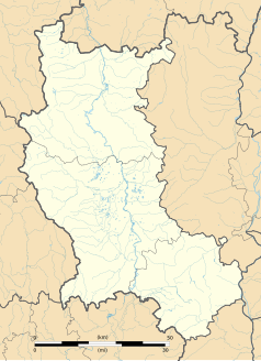 Mapa konturowa Loary, blisko centrum po lewej na dole znajduje się punkt z opisem „Montbrison”