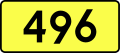 English: Sign of DW 496 with oficial font Drogowskaz and adequate dimensions.