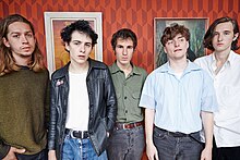 Swim Deep in 2015/16. Left to right: James Balmont, Zachary Robinson, Austin Williams, Tom Higgins, Cavan McCarthy