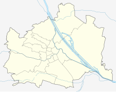 Mapa konturowa Wiednia, na dole nieco na prawo znajduje się punkt z opisem „Cmentarz Centralny w Wiedniu”