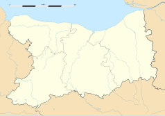 Mapa konturowa Calvados, po prawej nieco na dole znajduje się punkt z opisem „Livarot-Pays-d’Auge”