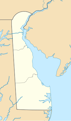 Mapa konturowa Delaware, u góry po lewej znajduje się punkt z opisem „Newark”