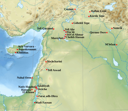 Map of the Middle East with location of various sites.