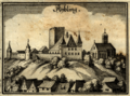 Hofberg in Aibling, Burg und Verwaltungssitz der Falkensteiner, auf einem Stich von Matthäus Merian d. Ä. aus dem Jahre 1644