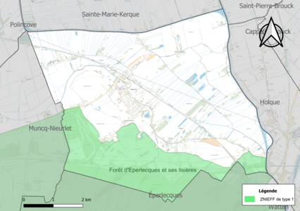 Carte de la ZNIEFF de type 1 sur la commune.