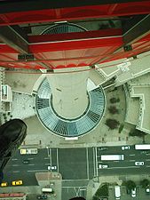 A view from the glass floor extension on the observation deck