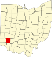 Kort over Ohio med Warren County markeret