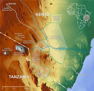 Map showing the location of Amboseli National Parks