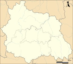 Mapa konturowa Puy-de-Dôme, blisko centrum po lewej na dole znajduje się punkt z opisem „Aydat”