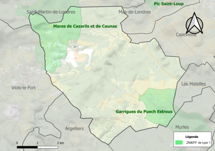 Carte des ZNIEFF de type 1 sur la commune.