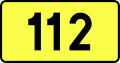 English: Sign of DW 112 with oficial font Drogowskaz and adequate dimensions.