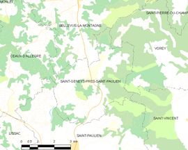 Mapa obce Saint-Geneys-près-Saint-Paulien