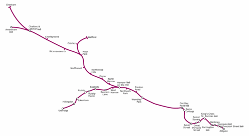 Geographically accurate map of the Metropolitan Line