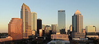 View of downtown to north, from the Embassy Terrace Hotel, at sunrise