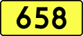 Sign of DW 658 with oficial font Drogowskaz and adequate dimensions.