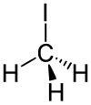 Formula stereo skeletal metil iodida dengan pencantuman seluruh hidrogen