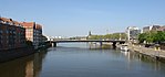 Blick von der Wilhelm-Kaisen-Brücke auf die Teerhofbrücke. Links: Teerhof. Rechts: Schlachte und Stephani-Kirche