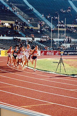 Op kop tijdens series 1500 m WJK te Santiago de Chili, 2000