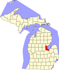 Map of Michigan highlighting Bay County