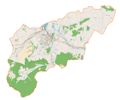 Mapa konturowa gminy Wadowice, blisko centrum na lewo u góry znajduje się punkt z opisem „Sanktuarium św. Józefa”