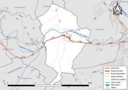 Carte en couleur présentant le réseau hydrographique de la commune