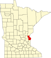 Kort over Minnesota med Chisago County markeret