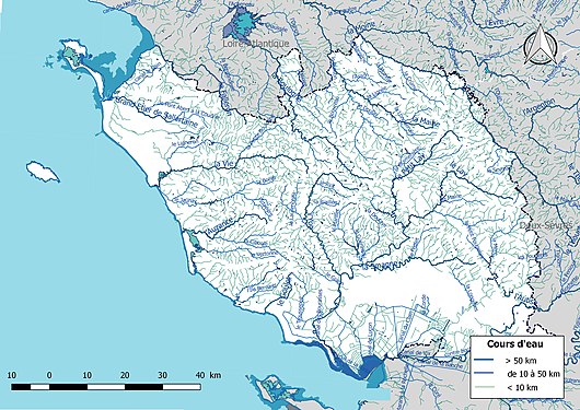 Carte de l'ensemble du réseau hydrographique de la Vendée.