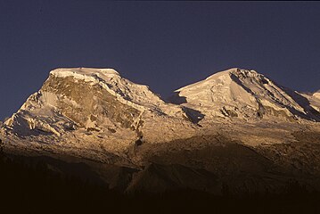 The summit of Huáscarán is the highest point of Peru and the Tropics.