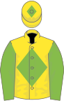 Yellow, light green diamond, sleeves and diamond on cap