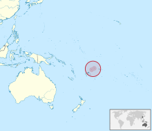 Carte de l'Océanie montrant l'Australie, les côtes de la Chine, du Japon (à gauche), et au milieu de la carte un cercle rouge entourant la localisation de Wallis-et-Futuna.