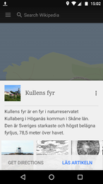 Välja och läsa artikel i Wikipedias app.