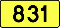 English: Sign of DW 831 with oficial font Drogowskaz and adequate dimensions.