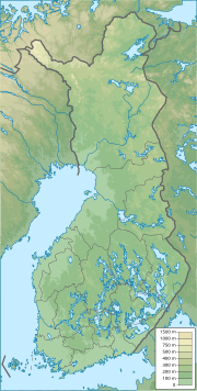 Mapa konturowa Finlandii, w centrum znajduje się punkt z opisem „Hailuoto”