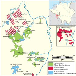 Palatine Zweibrücken (green) and other Palatine lines, ca. 1700.