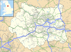 Mapa konturowa West Yorkshire, blisko centrum u góry znajduje się punkt z opisem „Thornton”