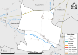 Carte en couleur présentant le réseau hydrographique de la commune